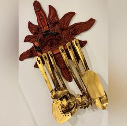 Vintage Stainless Steel Gold Titanium Plate Original Fine Art 8 Serving Utensils