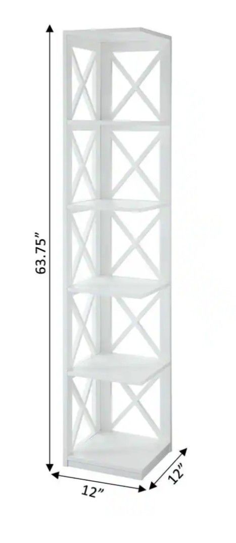 Oxford 5 Tier Corner Bookcase, White