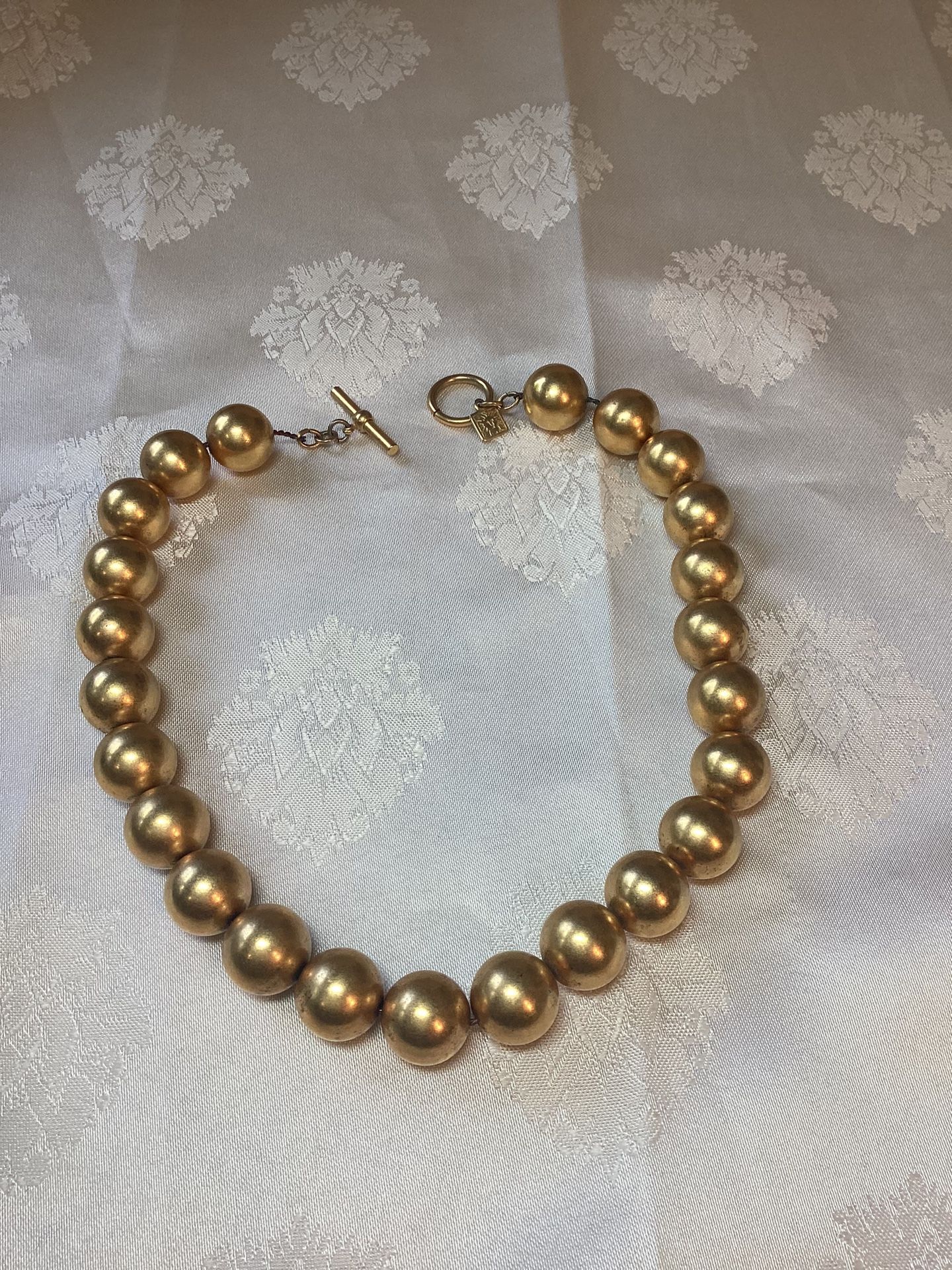 Vintage Signed Anne Klein Matte Gold Tone Ball Choker Necklace Toggle Necklace