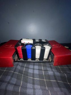 Antique Poker Chip Set With 52 Playing Cards