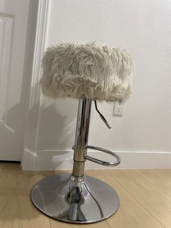 Furry White Vanity Stool