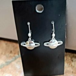 DESIGNER ORIGINAL CREATED GLOBE CHARM SILVER DROPDANGLE  EARRINGS