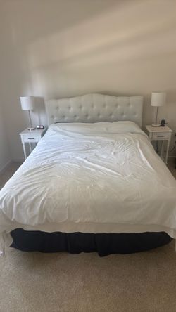 Queen mattress, box spring and metal frame (also headboard)
