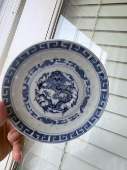 Blue and White Porcelain Dragon small Plate set of 3