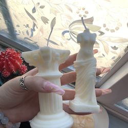 Handmade Hand poured Greek Pillar Candle Greek Goddess Candle Aesthetic Candle Room Decoration Home Decor White Candle