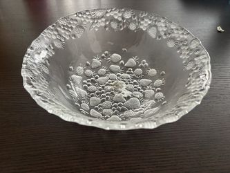 Mikasa Crystal Bowl Clear Frosted Fruit Pattern Backstamp Printed West Germany