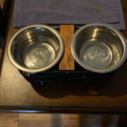 Small Dog /Puppy Stainless Steel Dog Food Bowls w/ Stand Paw Print Design