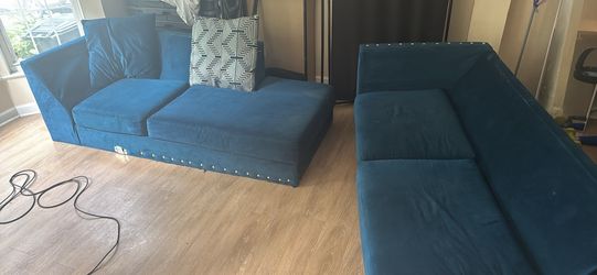 Blue velvet sectional couch
