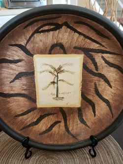 Designer Palm Tree Ceramic Plate/bowl With Holder