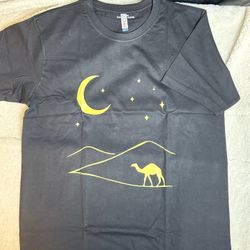 One of One Black Cotton T-Shirt Moon & Camel Desert Night Graphic Premium Quality Size US L