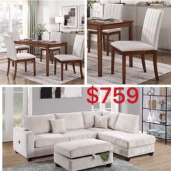 Super Deal Sectional Sofa Ottoman With Storage & Dining Set