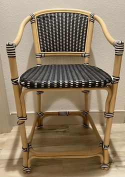 Parksley Rattan and Woven Counter Height Barstool Black White