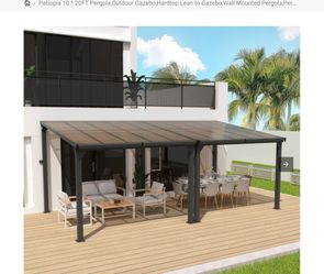 Patiopia 10 * 20FT Pergola,4 * 7 Inch Thickened Pillars & Enlarged Base,Outdoor Hardtop Lean to Gazebo,Wall Mounted Pergola,Pergolas Gazebos Clearance