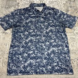 Maelreg Golf Shirt Mens Size XL Blue Leaf Geometric Performance Polo 