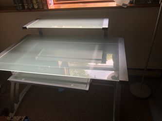 Metal and frosted glass computer desk.