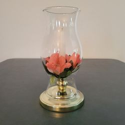 Candle Holder, Hurricane Glass with Gold Base