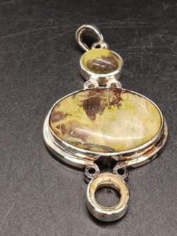 Jasper, White Quartz Pendant 2 1/8" (925 Sterling Silver

