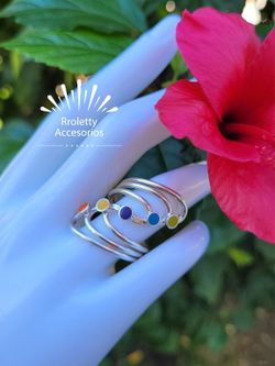 Sterling Silver 925 Ring Multicolor Stone Stacking Ring