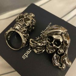 2 Silver Plated Skull Rings 