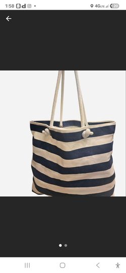 Navy blue and white striped canvas tote bag with rope handles #beach ❤️🤍✨