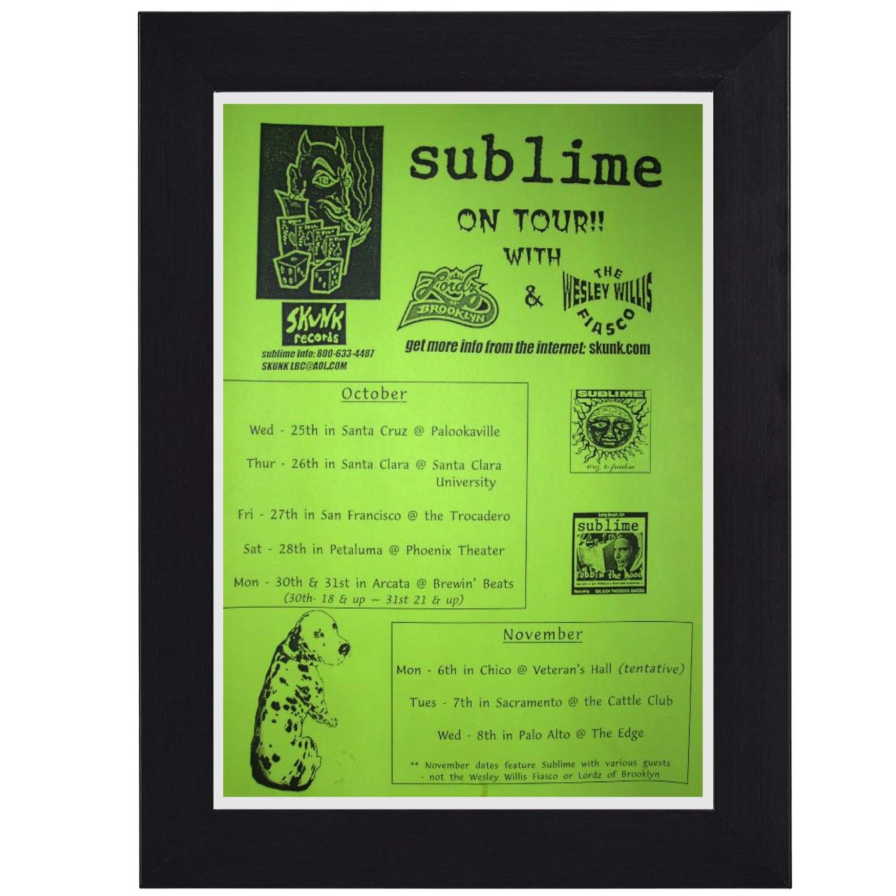 Sublime band tour reggae punk Rock print mini concert poster flyer music
