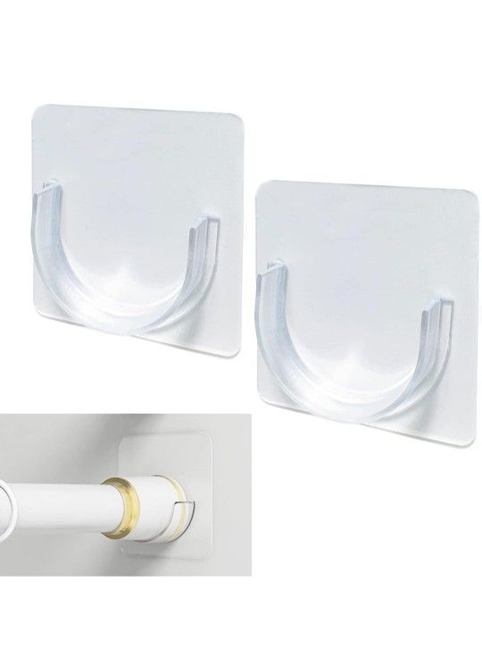 Shower Rod Holder, 4 Packs Tension Curtain Rod Bracket No Drilling, Adhesive Shower Rod Retainer Shower Curtain Rod Holder | Shower Curtain Rod not In