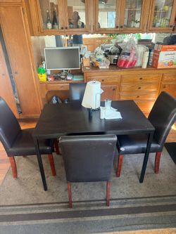 Dining Table + 4 Faux Leather Chairs