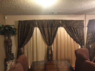 3 sets of drapes and curtains brown beige gold