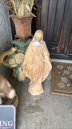 1950 Mother Mary 33” tall weathered  but still precious $25