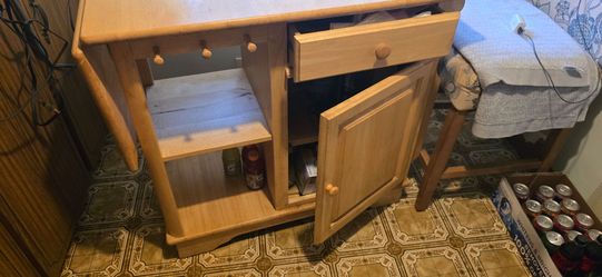 Wooden Kitchen Cart with Drawer and Cabinet