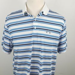 Under Armour Mens XL Blue White Striped Golf Polo Casual Shirt Loose Fit