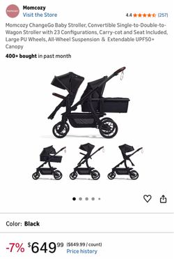 Momcozy ChangeGo Baby Stroller, Convertible Single-to-Double-to-Wagon Stroller with 23 Configurations, Carry-cot and Seat Included, Large PU Wheels, A