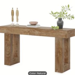 63-Inch Farmhouse Wooden Sofa Console Entryway Table for Living Room - Natural