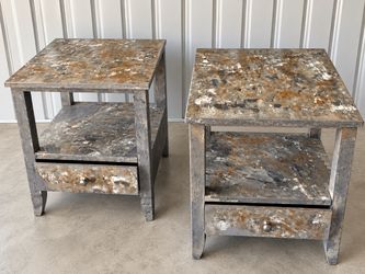 Set of 2 Textured Abstract End Tables with