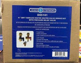 Jones Stephens 3/4” SWT Tankless Water Heater Valve Service Kit with Pressure Relief Valve