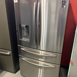 Stainless Steel 22 Cu. Ft. Food Showcase Counter Depth 4-Door French Door Refrigerator 