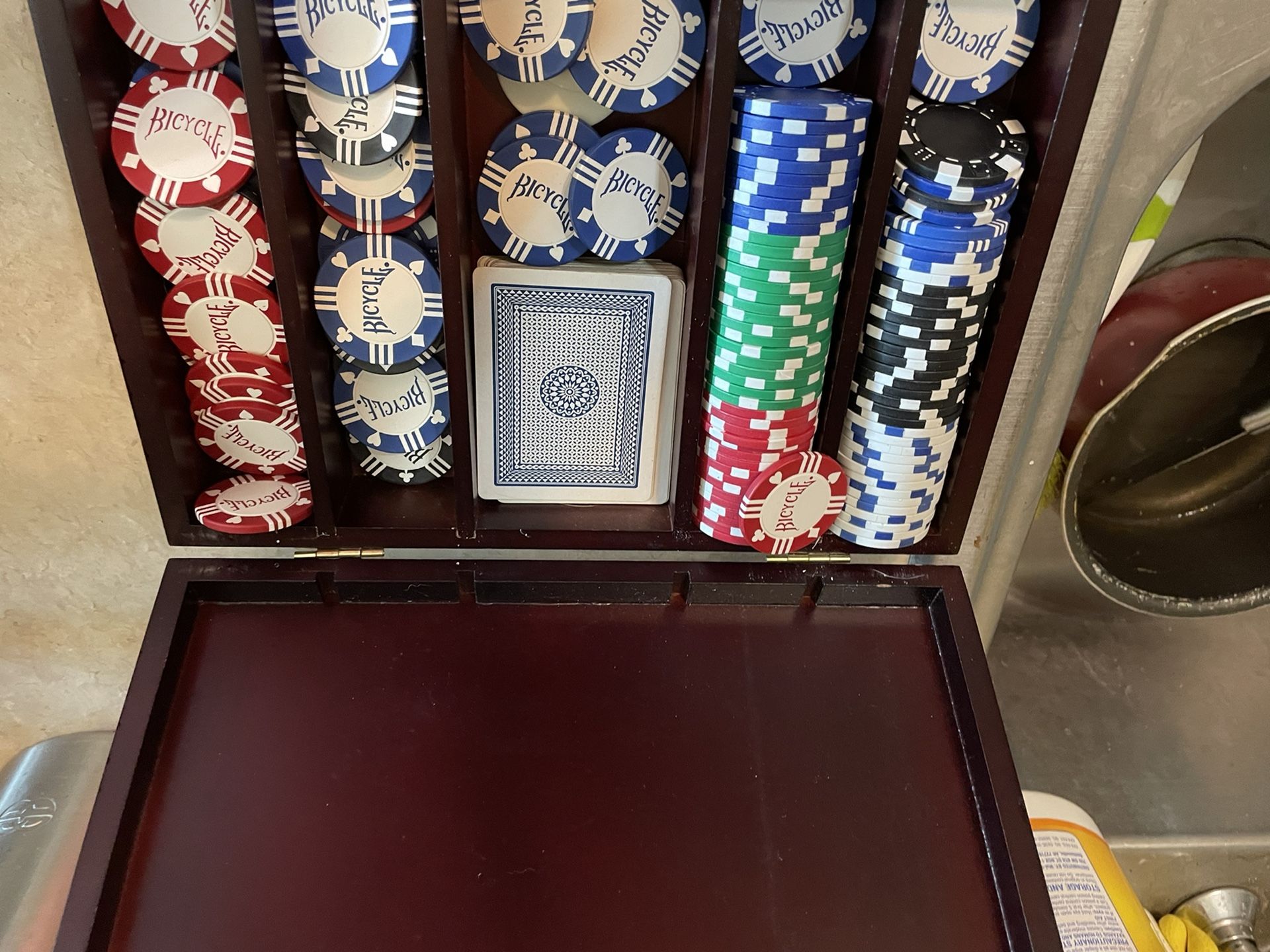Wooden Poker Chip Holder with Chips