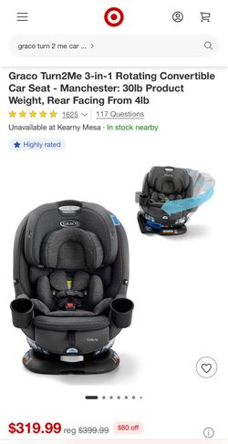 Graco Turn2Me 3-in-1 Rotating Convertible Car Seat - Manchester: 30lb Product Weight, Rear Facing From 4lb