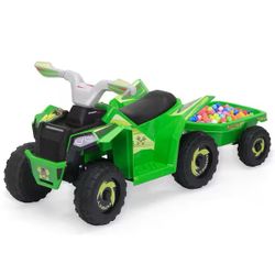 6 Volt Kids Ride On ATV Toddler Toy Car 4-Wheeler Quad Car for Kids 3-6 with Trailer