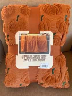 Costco PUMPKIN Faux Fur Embroidered Throw