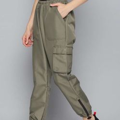 Reebok Cardi B Joggers Women's XS Green Military Cargo Zip Ankle Performance