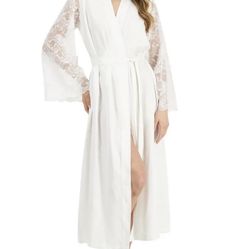 INC International Concepts Lace Sleeve Satin Robe/white/size L/nwt 