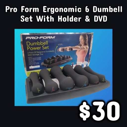 NEW Pro Form Ergonomic 6 Dumbbell Set With Holder & DVD : Njft