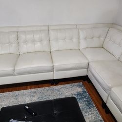 White Leather Sectional 