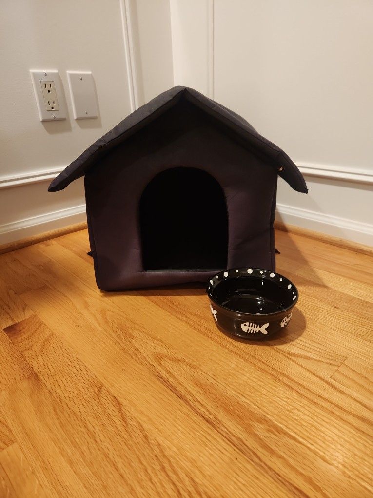 Small Water Resistance Cat Small Dog Bed And Dish