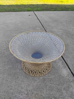 USED Vintage WICKER and GLASS-TOP TABLE Medium Sized measures 31"W X "31"L X 17"H