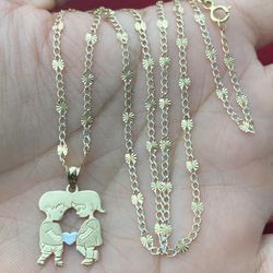 Cadena Con Pareja En 14 Kt De Oro Italiano Garantizado 20” Largo