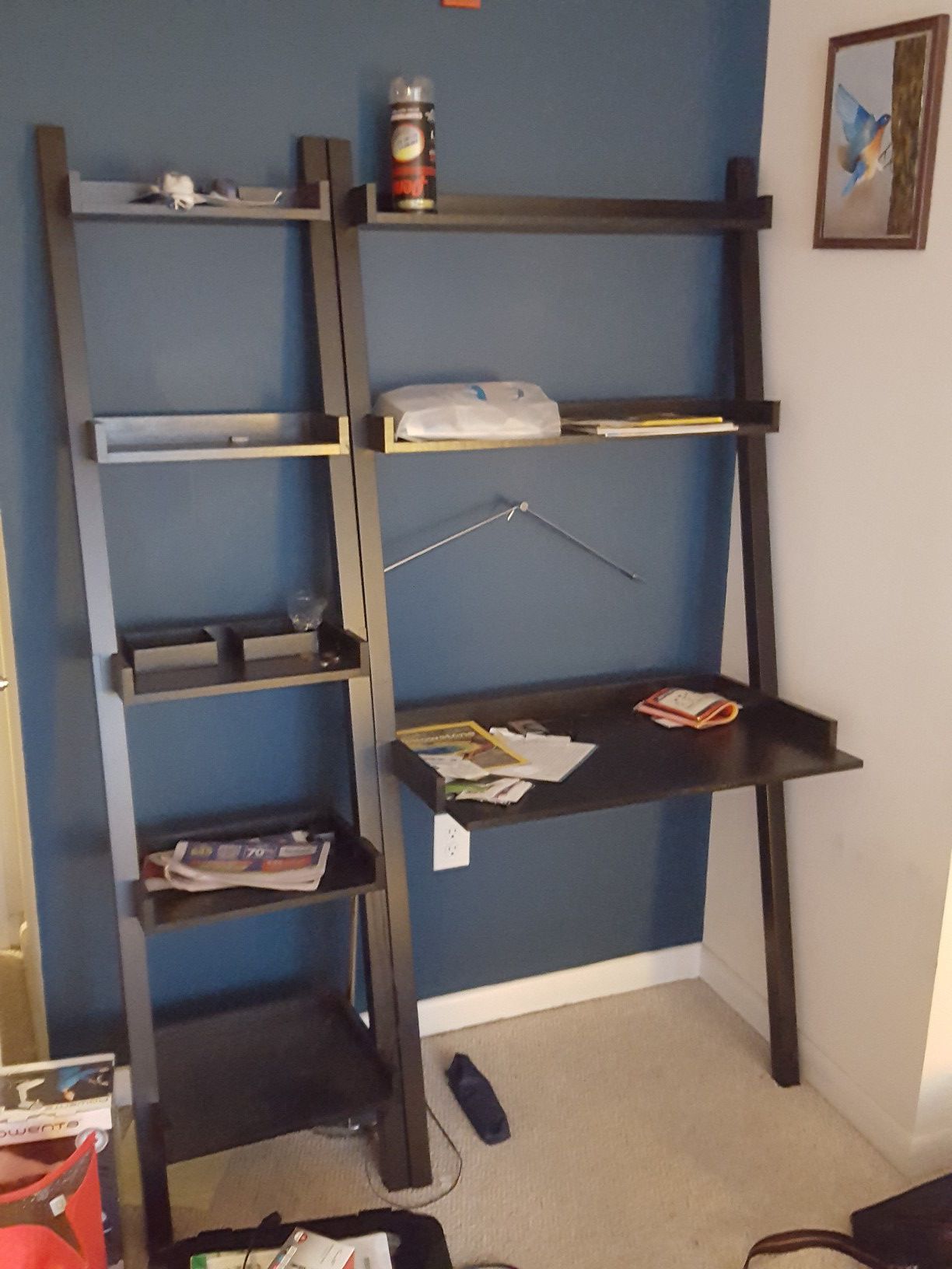 Leaning shelf/desk