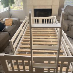 White Twin Bunk Bed With Mattresses - $180