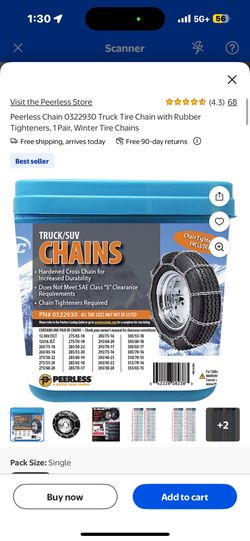 Peerless Chain 0322930 Truck Tire Chain with Rubber Tighteners, 1 Pair, Winter Tire Chains